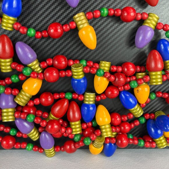 VTG 80’s Wood Bead & Christmas Light Bulb Shaped Garland Multi-Color 23 Ft Total - Picture 6 of 12